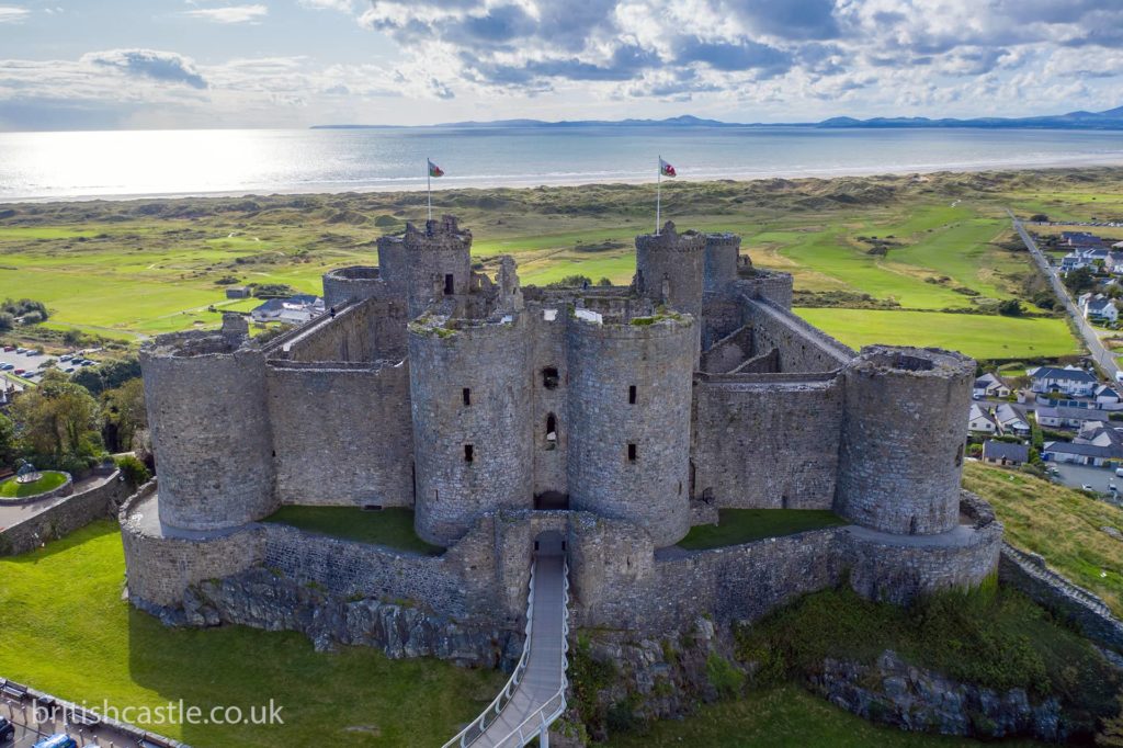 Aerial view of Harlech Castle in Gwynedd