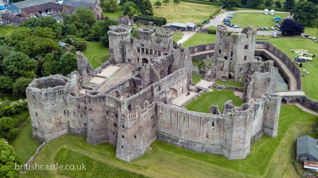 Aerial shot of Raglan castle