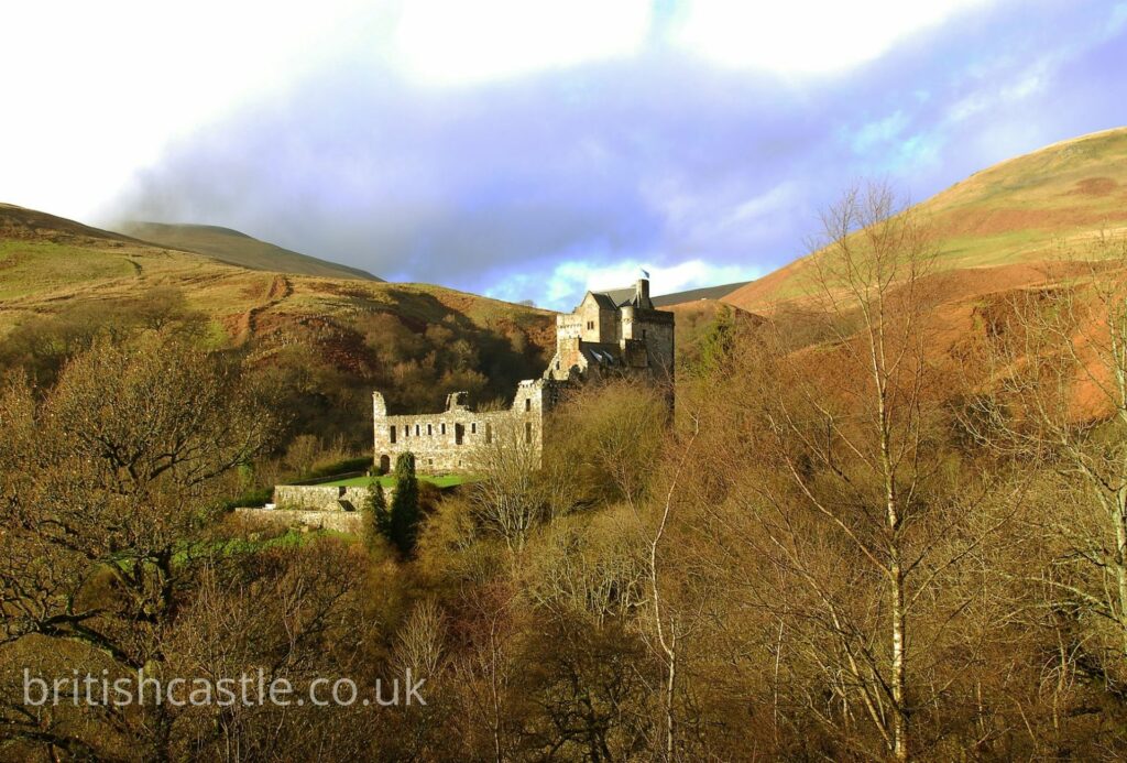 Castle Campbell surrounded by the Scottish countryside in autumn