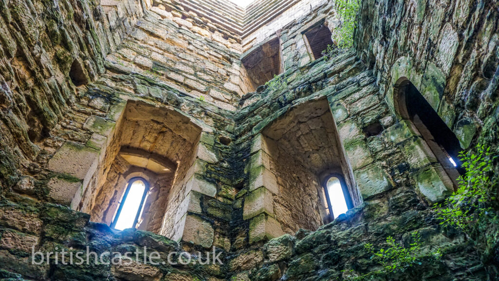 looking up inside one of the towers of Bodiam castle