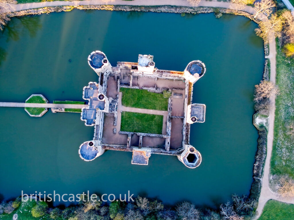 Top down aerial shot of Bodiam castle