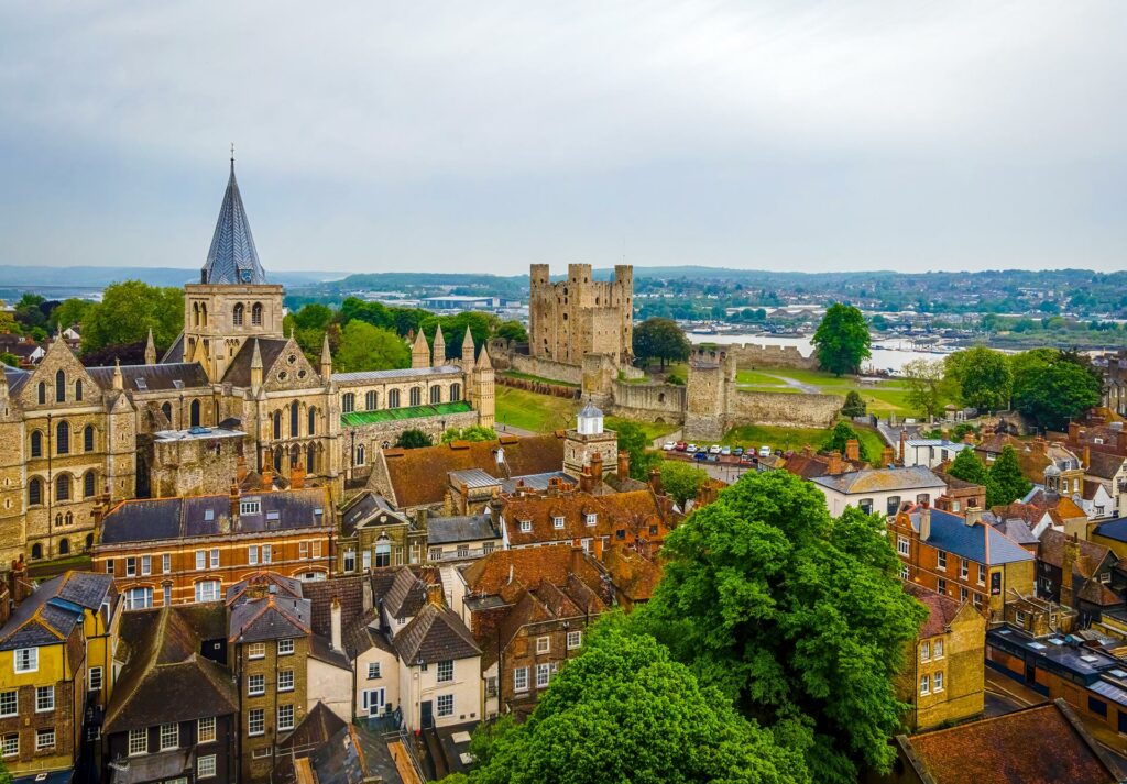 Rochester castle seen from the town